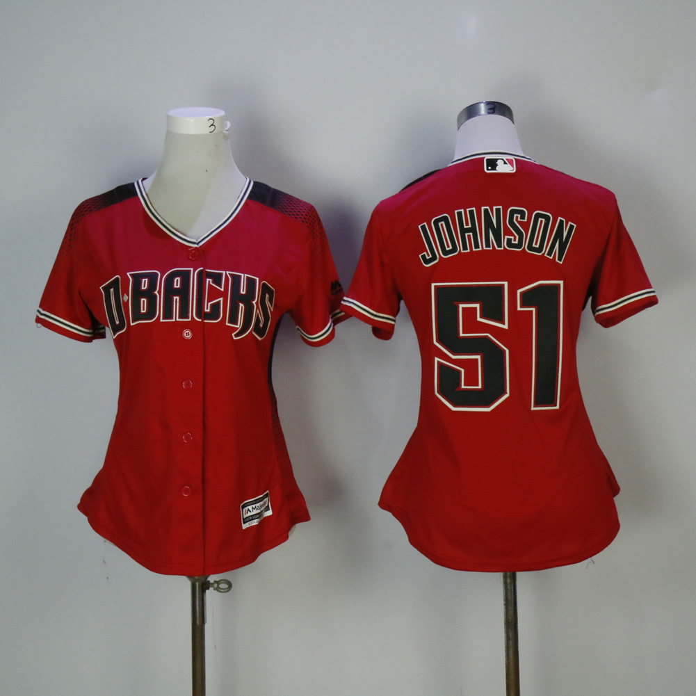 Women Arizona Diamondback #51 Johnson Red MLB Jerseys->women mlb jersey->Women Jersey